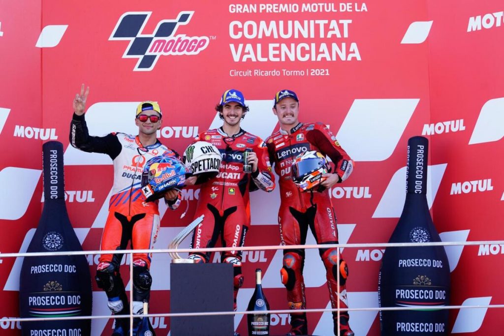 Motogp - Valencia 2021 - Podio con Pecco Bagnaia, Jorge Martin e Jack Miller